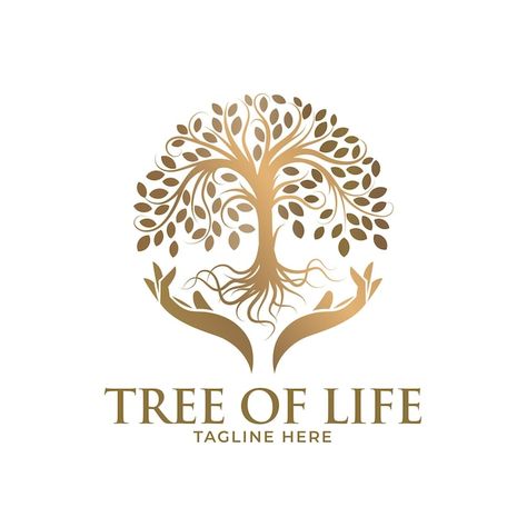 Gold hand and tree logo design template | Premium Vector #Freepik #vector #gold-tree #abstract-tree #plant #leaf Tree Of Life Logo, Mother Earth Art, Tree Logo Design, Plant Logos, Examples Of Logos, Tree Logo, Bird Logos, Tree Logos, Care Logo