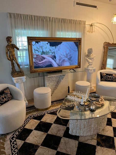 Maximalist Tv Room, Maximalist Design, Tv Frame, Tv Room, Frame Tv, Framed Tv, A Frame, Turn Ons, Tv