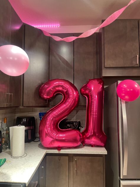 Pink Theme 21st Birthday Party, Pink 21 Balloons, Pink 21 Birthday Party, Pink Number Balloons, Hot Pink 21st Birthday, Hot Pink Birthday Decorations, 21st Sign Night, 21st Sign, 21st Birthday Balloons