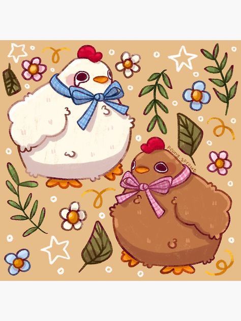 Chicken Character Design, Anime Chicken, Farmer Drawing, Hen Drawing, Chibi Inspiration, Anime Cottagecore, Cottagecore Illustration, Cybermonday Sale, Outfits Drawing