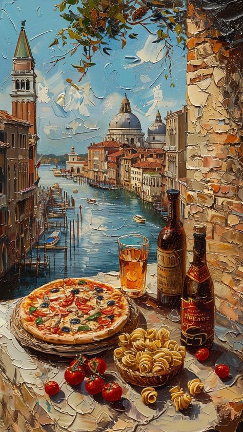 Landscape Classic Painting, Italian Acrylic Painting, Italian Pictures Art, Canal Art Painting, America Painting Ideas, Painting Ideas Italy, Leaning Tower Of Pisa Drawing, Famous Paintings Wallpaper, Italy Art Painting