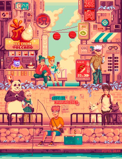 ArtStation - Lost in Paradise, Pixel Jeff Pixel Jeff, Gif Pixel, Pixel Art Wallpaper, Pixel Art Gif, Lost In Paradise, Pixel Art Background, Anime Pixel, Pixel Animation, Pixel Art Tutorial