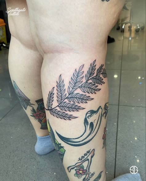 Fern Outline Tattoo, Traditional Fern Tattoo, Traditional Leg Sleeve, Nicole Tattoo, Fern Tattoo, Branch Tattoo, Floral Tattoos, London Tattoo, Leg Sleeve Tattoo