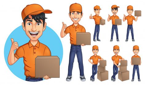 Cartoon courier young man mascot Premium... | Premium Vector #Freepik #vector #business Male Cartoon, Premium Vector Cartoon, Male Cartoon Characters, Delivery Guy, Icon Design Inspiration, Graphic Design Photoshop, Mascot Character, Boy Character, Drawing Tutorial Easy