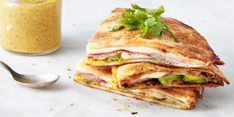 Flatbread Cubano Sandwiches - GoodHousekeeping.com Tortilla Sandwich, Cubano Sandwiches, Flatbread Sandwiches, Easy Flatbread Recipes, Cubano Sandwich, Easy Flatbread, Recipes With Flour Tortillas, Sandwhich Recipes, Healthy Sandwich Recipes