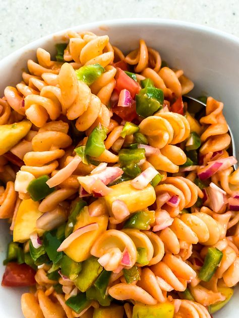 Catalina Pasta Salad - Lisa G Cooks Macaroni Salad Catalina Dressing, Spaghetti Salad With Catalina Dressing, Fusili Salad Recipe, Pasta Salad With French Dressing, Marinated Pasta Salad, Easy Rotini Pasta Salad, Catalina Salad Recipe, California Pasta Salad, Pasta Salad Catalina Dressing