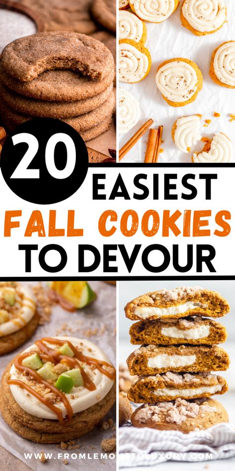 Cookies Recipes Fall, Fall Cookie Flavors Ideas, Best Fall Baked Goods, Fun Fall Cookies, Autumn Treats Fall Desserts, Fall Drop Cookies, Fall Flavor Cookies, Best Cookie Recipes Ever, Fall Gourmet Cookies