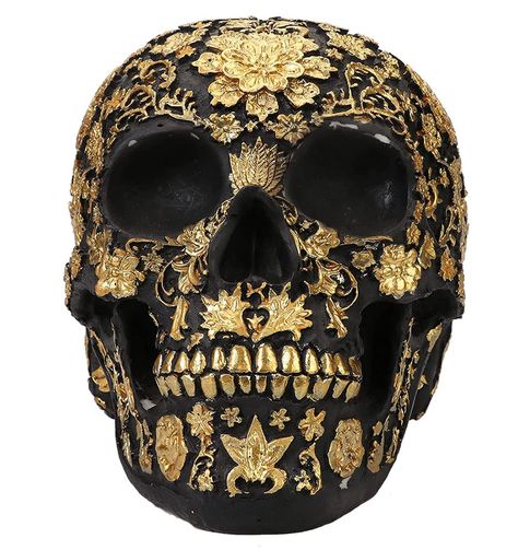 Halloween Themed Gifts, Skull Model, Skull Statue, Skull Mold, Skeleton Decorations, Head Sculpture, Spooky Gifts, Flower Sculptures, Gold Skull