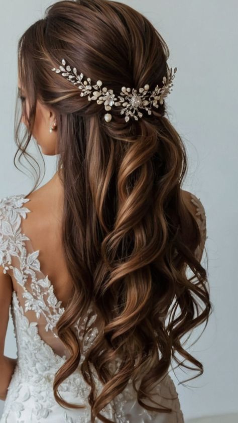 Discover stunning bridal hairstyles for long hair including elegant half up down easy and Indian updo elegant wedding styles From veil to crown Pakistani to Black and Boho braid style ideas Dive into effortless and elegant Indian wedding hair inspiration Asian Bride Hairstyle, Wedding Hairstyles Desi, Half Up Half Down Wedding Hair With Crown, Bridal Hair Half Up Half Down Long, Mexican Wedding Hairstyles, Hair Styles For Wedding Bride, Tiara Hairstyles Wedding, Indian Wedding Hairstyles For Bride, Half Up Half Down Wedding Hairstyles