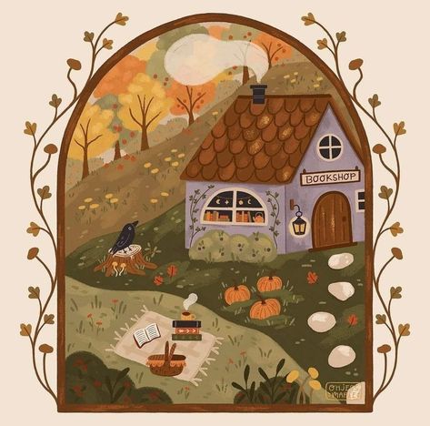 Cottagecore Art, Arte Folk, Bg Design, A Crow, Apple Trees, Autumn Illustration, Autumn Cozy, Rolling Hills, Autumn Art