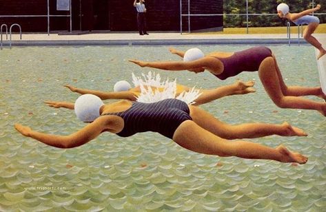 Mara on Instagram: “Alex Colville. The swimming race (1953). #art #painter #canadianartist #magicrealism #regionalism #precisionistart #bathers #swimmingpool…” Swimming Race, Scary Mary, Fabian Perez, André Derain, Jack Vettriano, Canadian Painters, Alex Colville, Moonrise Kingdom, Audrey Kawasaki