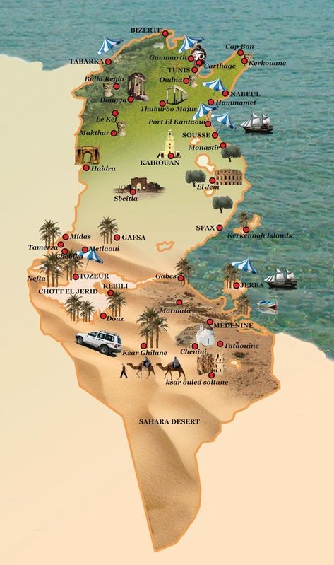 Tunisia Tourist Map Tunisia Map, Tunisia Travel, Oman Travel, France Flag, Skiathos, Tourist Map, Carthage, Travel Maps, Africa Travel