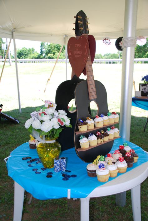 Johnny Cash Party Theme, Johnny Cash Birthday Party, Guitar Graduation Party Ideas, Guitar Themed Birthday Party, Guitar Themed Party, Guitar Centerpiece Ideas, Guitar Party Decorations, Guitar Birthday Party, Johnny Cash Birthday