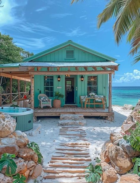 Tiny Beach Houses, Small Island House, Beach Cabin Exterior, Beach Hut Aesthetic, Hawaii House Aesthetic, House Next To The Beach, Minimal Beach House, Beach House Exterior Tropical, Island Home Exterior