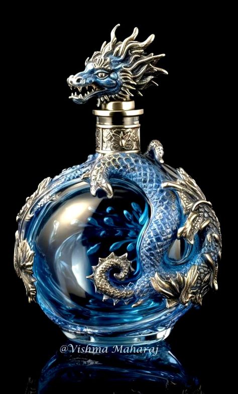 Fun Beauty Products, Perfume Art, Bottle Design Packaging, Perfume Bottle Design, Magic Bottles, Perfume Bottle Art, Fantasy Decor, Dragon Decor, Fantasy Props