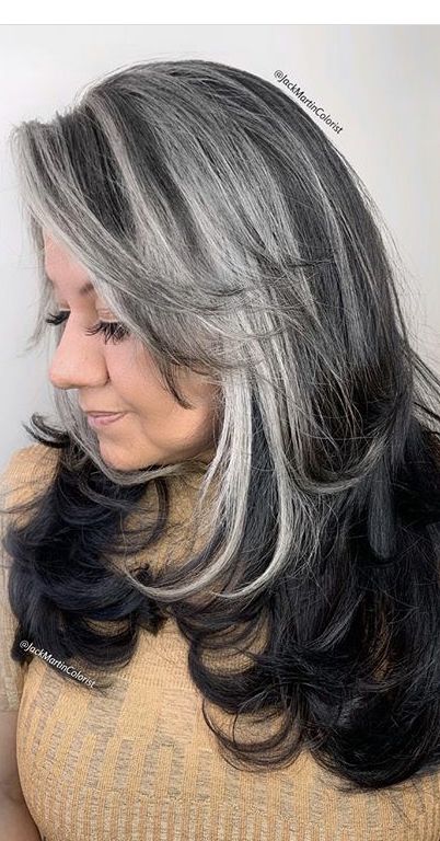 Brown Hair With Silver Highlights, Grey Hair Transformation, Grey Hair Inspiration, Natural Gray Hair, Blending Gray Hair, Gray Hair Highlights, Long Gray Hair, Grey Hair Color, Gray Hair