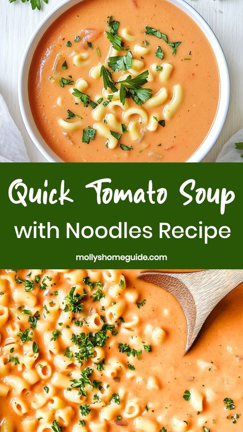 Indulge in the ultimate comfort food with this delicious recipe for tomato soup with noodles. This hearty and flavorful dish is perfect for cozy nights in or to warm you up on a cold day. Loaded with tender noodles and savory tomato broth, this soup is sure to become a family favorite. Easy to make and so satisfying, it's a great way to enjoy a classic dish with a twist. Whip up a batch of this comforting tomato soup with noodles and delight your taste buds with every spoonful. Tomato Soup With Heavy Cream, Diet Tomato Soup Recipe, Tomato Cheese Soup, Instapot Tomato Soup, Tomato Soup With Noodles, Tomato Soup Spaghetti Sauce, Tomato Noodle Soup, Tomatoe Macaroni Soup, Recipes With Tomato Soup