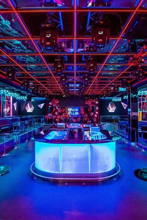 Night Club Floor Plan, Club Bathroom Aesthetic, House Club, Dj Club, Nightclub Design, Club Decor, Karaoke Party, Bar Interior Design, Neon Room