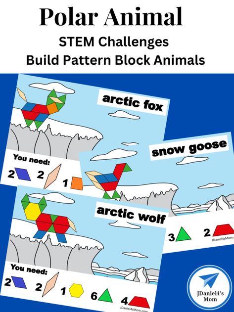 Polar Animal STEM Challenges - Build Pattern Block Animals - JDaniel4s Mom Winter Animal Math Activities Preschool, Beluga Whale Activities, Polar Animals Preschool Free Printables, Arctic Animals Math Preschool, Prek Arctic Animals, Arctic Activities For Preschool, Artic Animals Dramatic Play, Winter Animals For Preschool, Arctic Animals Kindergarten Activities