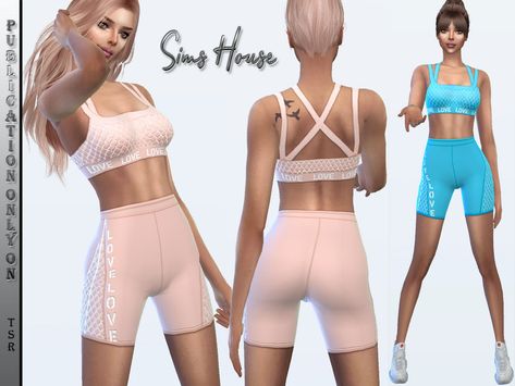 Sims House's Women's sports top and cycling shorts with mesh Ts4 Fitness Cc, Pelo Cafe, Cc Clothes, Sims 4 Teen, House Clothes, Gym Clothes Women, Sims 4 Collections, Active Outfits, Sport Top