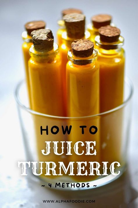 4 methods for how to juice turmeric with and without a juicer - perfect for making wellness shots, juices, and freezing for later use. Plus, turmeric juice benefits, how to use the leftover pulp, and several FAQs! Turmeric Juice, Healthy Nutrition Plan, Wellness Shots, Fresh Turmeric, Brown Spots Removal, Proper Nutrition, Healthy Nutrition, Juicing Recipes, Nutrition Tips