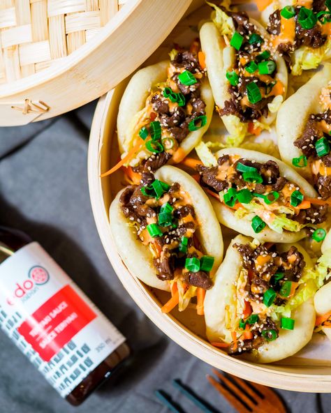 Beef Bao Buns Recipe, Bao Buns Recipe Beef, Beef Bao Buns, Beef Bao, Edo Japan, Cabbage And Carrots, Savoury Pies, Pulled Beef, Teriyaki Beef