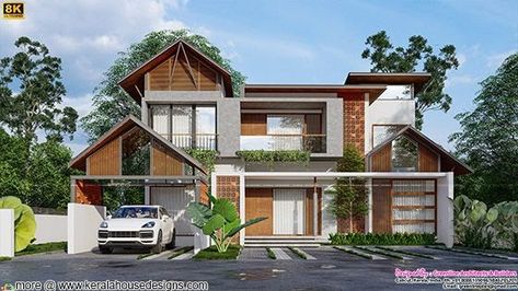 Bedroom Tropical Style, Modern House Front Elevation, House Rendering, Kerala Home Design, House Front Elevation, Kerala Home, Tropical House Design, House Roof Design, Contemporary House Exterior