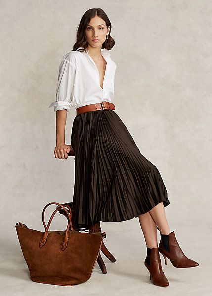 Pleated Midi Skirt Spring Business Casual, Ralph Lauren Skirts, Midi Flare Skirt, Lauren By Ralph Lauren, Skirt Outfit, Pleated Midi Skirt, Fall Winter Outfits, Skirt Outfits, Pleated Dress