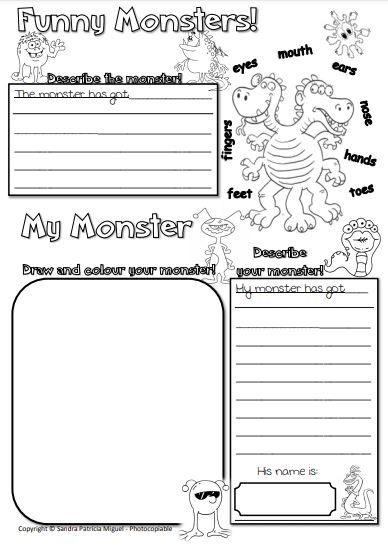 Funny Monsters! - a worksheet to describe monsters Monster Worksheet, Narrative Writing Prompts, Halloween Worksheets, Funny Monsters, Monster Toys, A Worksheet, Narrative Writing, Figurative Language, Writing Worksheets