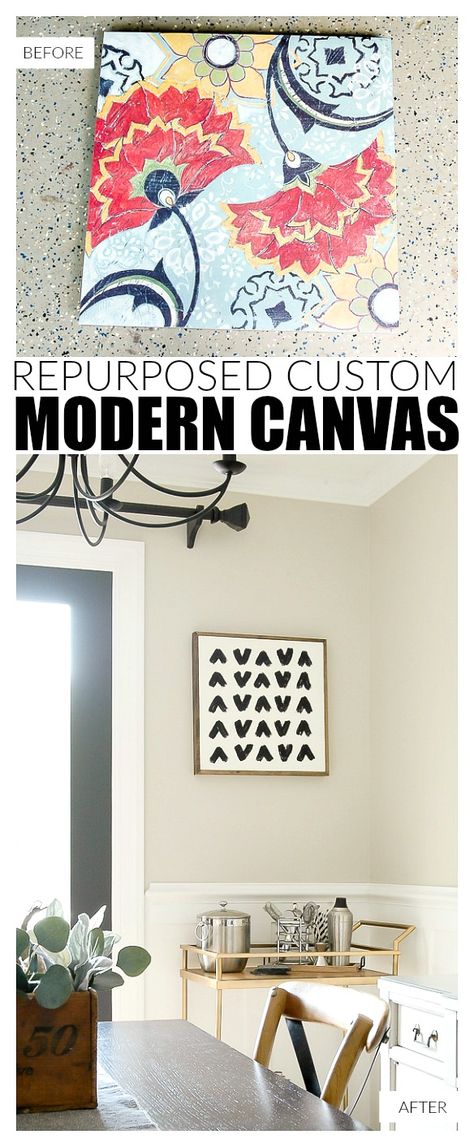 Repurposing an old canvas into modern artwork with paint and an easy wood frame. Old Canvas Repurpose, Decorating Diy, Paint Diy, Diy Artwork, Easy Wood, Wood Crafts Diy, Room Redo, Diy House Projects, Recycled Canvas