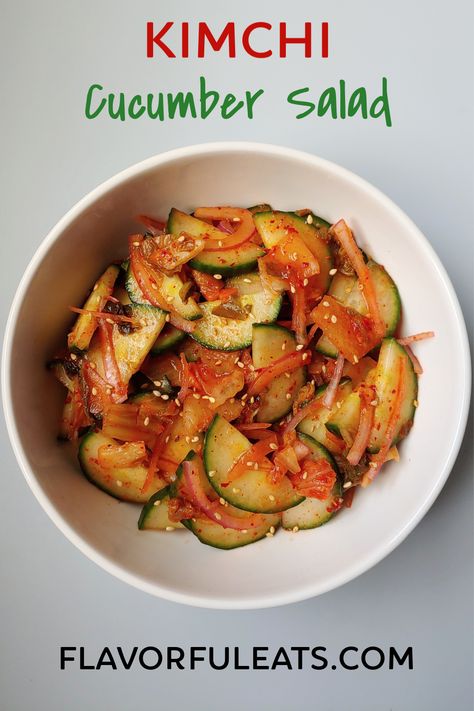 So flavorful, crunchy, and fresh, Kimchi Cucumber Salad is a perfect addition to rice bowls, a spicy side to your Asian themed meal, or a wonderful vegan salad.  It’s easy to make and loaded with flavor! Kimchi Cucumber Salad, Kimchi Salad, Kimchi Recipes, Fresh Kimchi, Coleslaw Recipes, Cucumber Salad Recipe, Scratch Recipes, Kimchi Recipe, Drink Inspiration