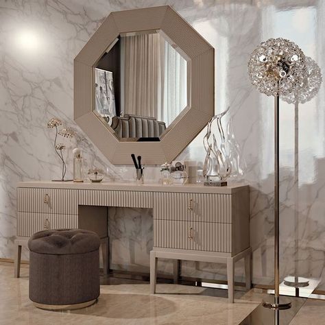 elegant makeup vanity table designs bedroom furniture  #makeup #vanity #table #furniture #design #ideas Modern Dressing Table Designs, Dressing Table Design, Modern Cozy Living Room, Apartment Budget, Vintage Farmhouse Kitchen, Dressing Room Design, Art Deco Inspired, Design Case, Luxurious Bedrooms