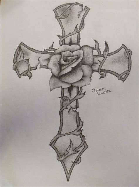 Rose Pencil Drawing, Tattoo Crane, Cross Drawing, Rose Drawing Tattoo, Drawing Patterns, Kunst Tattoos, Graffiti Tattoo, Cross Tattoos, Tattoo Zeichnungen