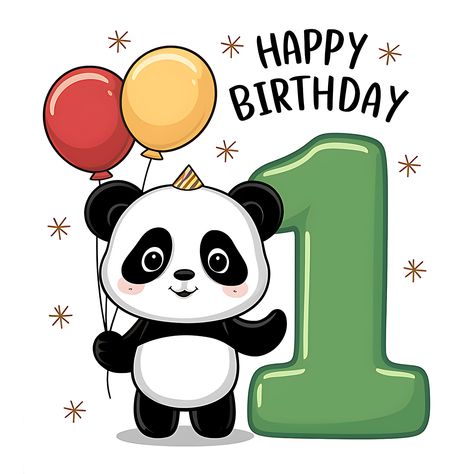 Free Happy First Birthday Panda Panda Happy Birthday, Birthday Graphics, Kids Cartoon Characters, Cake Vector, Happy First Birthday, Yellow Balloons, The Number 1, Birthday Background, Happy Birthday Greetings