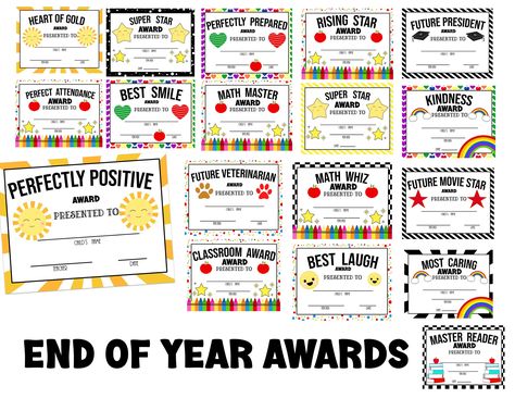 PRINTABLE  End of the Year Awards  72 Colorful Last Day of School Certificates  For Students From Teacher Awards  PDF printable  EASY prep by CCdesignsbyCherri on Etsy End Of Year Awards For Students, Awards For Students, School Award Certificates, End Of Year Awards, Basketball Awards, Class Awards, Award Names, Teacher Awards, Perfect Attendance