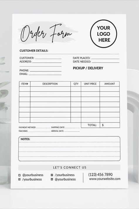 Small Business Printables, Purchase Order Form, Custom Order Form, Business Printables, Startup Business Plan, Small Business Organization, Order Form Template, Small Business Plan, Small Business Packaging Ideas