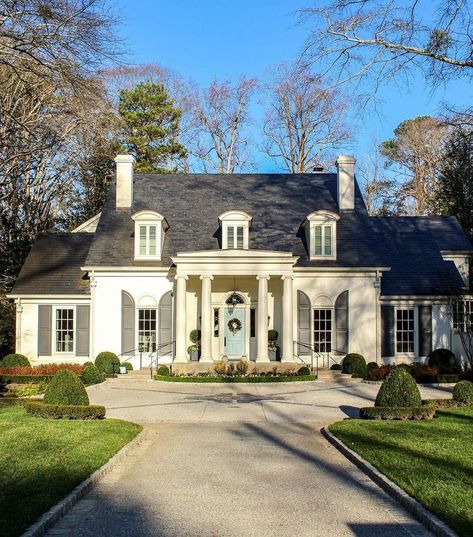 I absolutely love this Brookhaven home so beautifully captured by @buckheadbecky. Follow her feed for a visual feast of delightful homes! Make sure you scroll to see the beautiful gate! #curbappeal #curbappealmatters #exterior #exteriordesign #dormers House With Land, Provincial Home, England Homes, Colonial Exterior, Classical Elements, The Brick, Southern Home, Dream House Interior, Colonial House