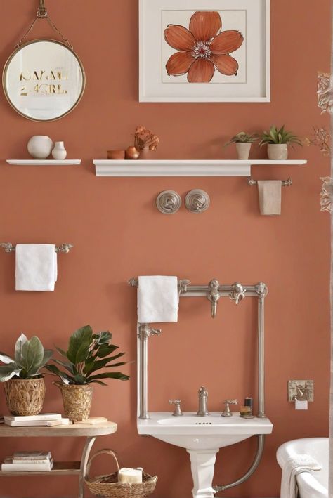 - Terracotta
- Paint colors
- 2024 trends
- Interior design Terracotta Paint Color Behr, Terracotta Bathroom Paint, Terra Cotta Bathroom Walls, Terracotta Powder Room, Terracotta And Black Bathroom, Terracotta Pantone, Terracotta Bathroom Walls, Terracotta Bathroom Ideas, Terra Cotta Bathroom