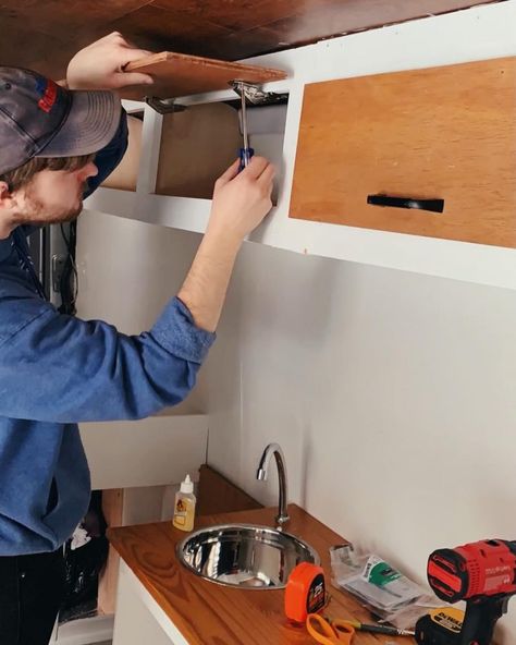 Van Cabinets: How to Build & Install DIY Campervan Cabinets Van Cabinets, Diy Campervan, Cabinet Plans, Carpentry Skills, Van Build, Cabinets Diy, Cabinet Bed, Installing Cabinets, Cabinet Space