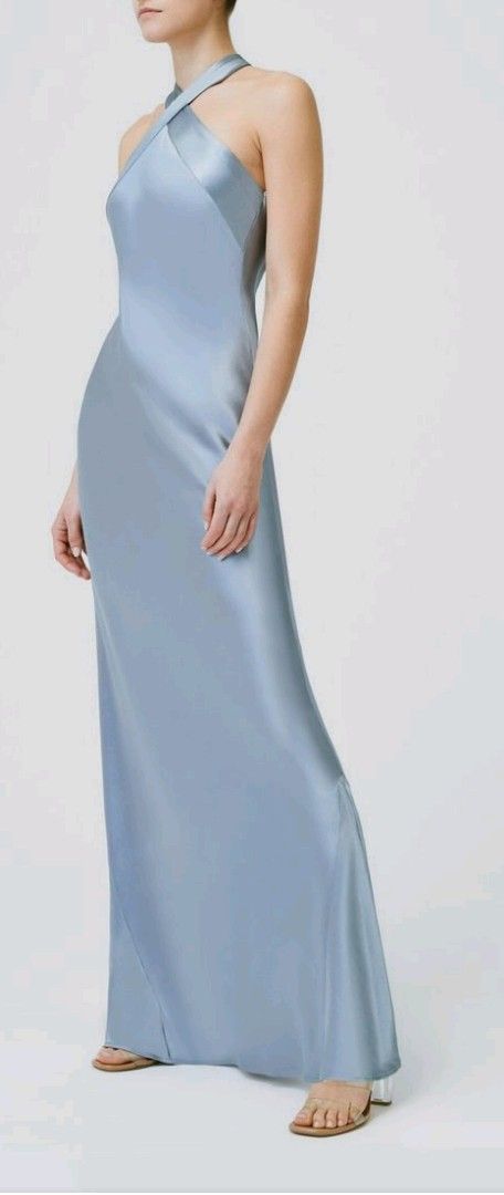 Silver Blue Dress, Eveningwear Dress, Blue Silk Gown, Serena Dress, Galvan London, Island Dress, Structured Dress, Dress Luxury, Full Length Skirts