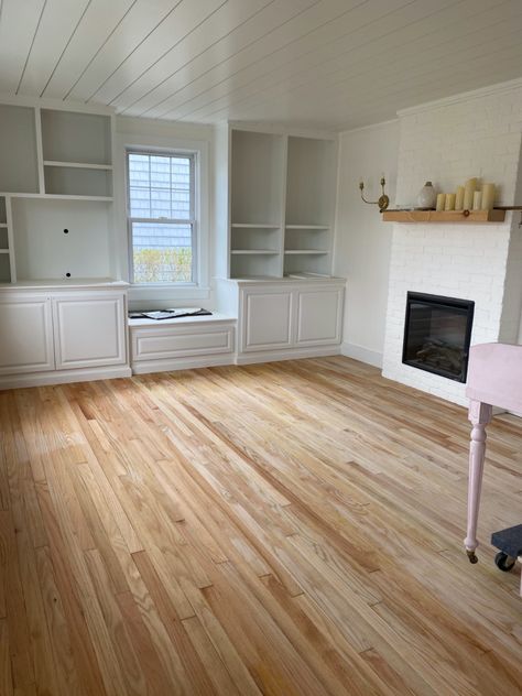 Our Refinished Oak Floors and Details! - Nesting With Grace Stains For Oak Floors, Refinished Old Hardwood Floors, Natural Oak Floors Paint Colors, Raw Oak Floors, Natural Color Hardwood Floors, Old Oak Floors Refinished, Red Oak Floor Natural Finish, Light Refinished Hardwood Floors, Modern Red Oak Floors