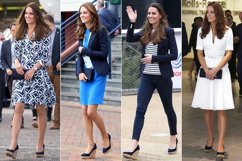 Kate Middleton’s Beloved Wedges Just Got a Major Update for Summer Blue Wedges Outfit, Kate Middleton Wedges, Wedges Outfit, Stuart Weitzman Wedges, Princess Inspired Outfits, Classy Sweater, Blue Wedges, Middleton Style, Trendy Outfits Winter