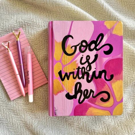 Pink Retro Floral NIV Bible God is Within Her Verse, Hand Painted Journaling Bibles, Groovy Floral Bible Cover, Journal the Word Women Bible - Etsy Women Bible Study, Niv Journaling Bible, Preppy Artwork, Hand Painted Bibles, Painted Bible, Hand Painted Bible, Study Essentials, Personalized Bible, Niv Bible