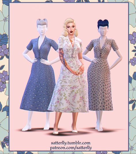 Sims 4 Old Lady Clothes, Sims 4 1940s Cc, Sims 4 1940s, Sims 4 1950s Cc, Sims 4 Vintage Glamour, Housewife Dress, Sims 4 Decades Challenge, Glamour Outfit, Pelo Sims