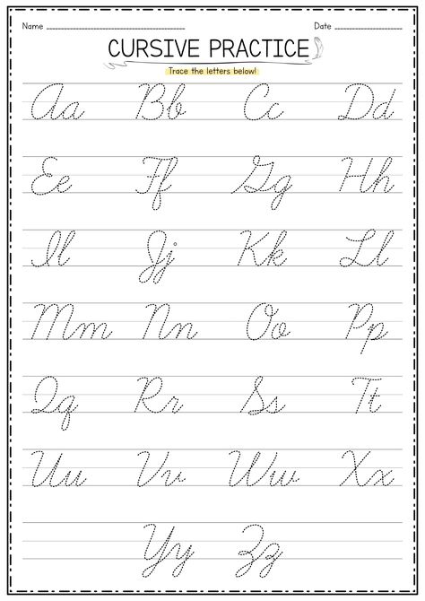 Printable Practice Cursive Writing Worksheets Cursive Alaphbet, Alphabet In Cursive Letters, Handwriting Practice For Middle Schoolers, Tracing Cursive Alphabet Letters, Cursive Writing Activities, Basic Cursive Alphabet, Good Handwriting Alphabet Writing Practice, Script Practice Sheets, Learning Cursive Handwriting Practice