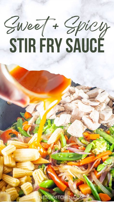 Featuring a delicious and easy homemade sweet and spicy sauce, this stir fry is packed with vegetables and filled with flavor. Sweet And Spicy Stir Fry, Spicy Stir Fry Sauce, Spicy Stir Fry, Sauce For Vegetables, Stir Fry Sauce Easy, Homemade Stir Fry Sauce, Stir Fry Sauce Recipe, Homemade Stir Fry, Honey And Soy Sauce