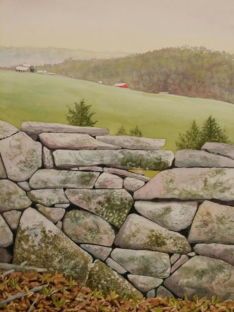 Laura Eden-Watercolor without fear: stone wall pm Drawing Rocks, Photo Drawing, Stone Wall Art, Dry Stone Wall, Dry Stone, Watercolor Projects, Wall Drawing, Watercolor Painting Techniques, Watercolor Landscape Paintings