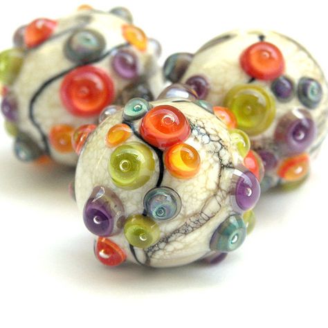 Autumn Ball - Round Lampwork Glass Bead Set Lampwork Bead Jewelry, Lampwork Jewelry, Polymer Beads, Pretty Beads, Handmade Lampwork Bead, Doodles Zentangles, Horn, Lampwork Glass Beads, Polymer Clay Beads