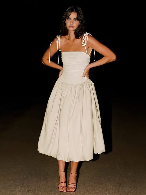 Simple White Summer Dress, Lake Wedding Guest Dress, Trendy Summer 2024 Outfits, Wedding Outfit Aesthetic, Seth Aesthetic, Satin Summer Dress, Drop Waist Dresses, Graduation Outfit Ideas, Midi Summer Dress