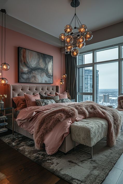 2 Color Bedroom Walls Paint Colours, Woman Bedroom Designs, Pink Romantic Bedroom, Pink Bedroom Master, Brown And Pink Bedroom Ideas, Modern Girly Bedroom, Luxury Rooms Bedroom Modern, Pretty Bedrooms For Women, Bedroom Inspirations Colors